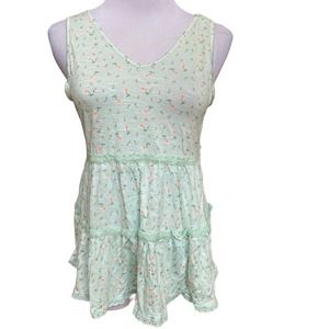 Love Fire Mint Floral Print Junior Size L Tiered V-Neck Tank Top NEW DR1